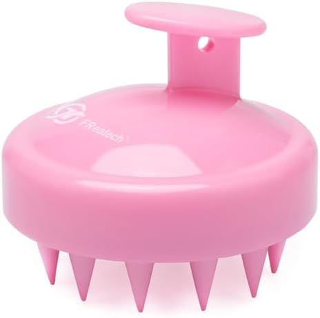 FREATECH Scalp Massager Hair Growth, Scalp Scrubber with Soft Silicone Bristles for Dandruff and Hair Care, Shampoo Brush Hair Massager Scalp Exfoliator for Wet & Dry, Long Curly Thick Hair, Pink