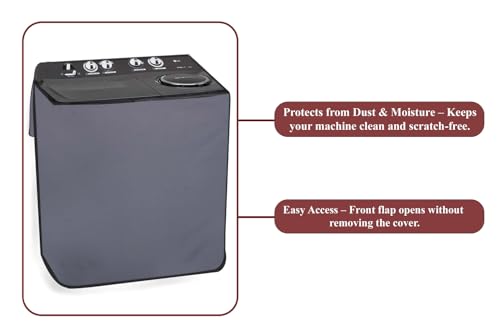 Image of The Furnishing Tree Polyester Waterproof Semi Automatic Washing Machine Cover Compatible for LG 9 Kg, 9.5 Kg & 10 Kg, DxWxH In Cms: ( 53.3x89x99 ), Grey
