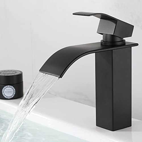 Mitigeur de lavabo cascade noir à poignée unique réglant facilement l'eau chaude et froide