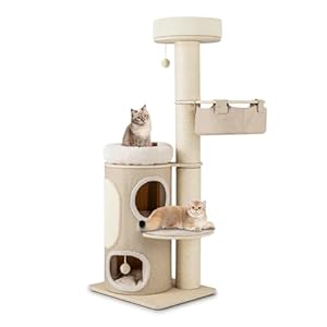 Tangkula Cat Tree Tower, 61 Inch Multi-Level Tall Cat Tower with 2-Story Cat Condo, Top Perch, Sisal Scratching Posts & Carpet, Hammock, Dangling Balls, Removable Bed, Modern Cat Tree for Indoor Cats