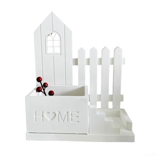 BlesConi Vaso da fiori in silicone a forma di casa per decorazione da giardino, portapenne e conservazione, portacandele fai da te o piante grasse, bianco