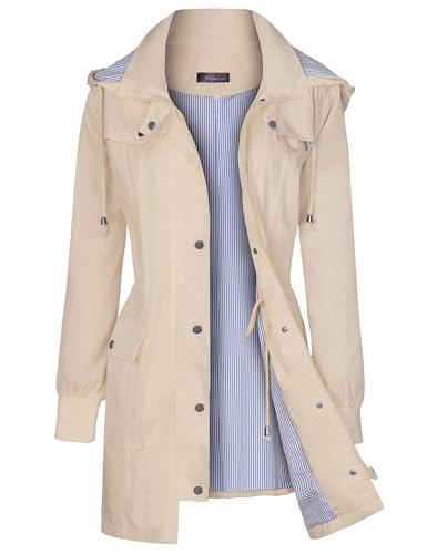 Bloggerlove Womens Raincoat Waterproof with Hood Fall Rain Jacket Womens Outdoor Winbreaker Long Trench Coat Khaki Xl