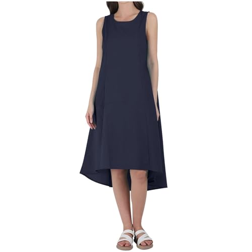 Robe longue unie col rond sans manches avec coupe évasée confortable