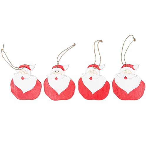 NOVICA Adornos navideños de Madera de Papá Noel Hechos a Mano (Juego de 4)