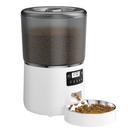 Brfveob 自動餌やり機 犬, 大型犬用給餌器 ペットフィーダー, スマホ遠隔操作 録音可 4L容量 餌詰まり防止 2WAY給電 ステンレス製ボウル お手入れ簡単 オートフィーダー餌機 犬 餌器 猫 ワイヤレス ((白),4Lボタンタイプ)