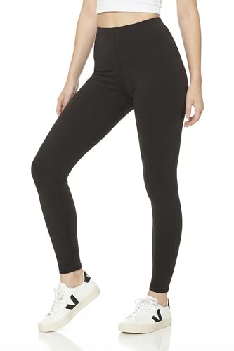 Leggings Depot Womens 1' Waistband High Waisted Solid Leggings Pants (Full Length, Black, One Size)