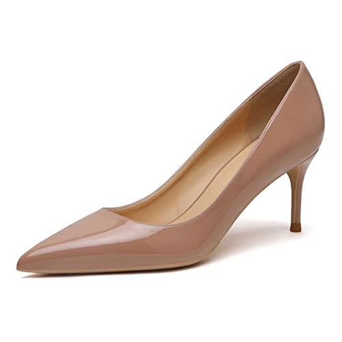 Chaussures en cuir verni pour femmes talons hauts chic beige confort