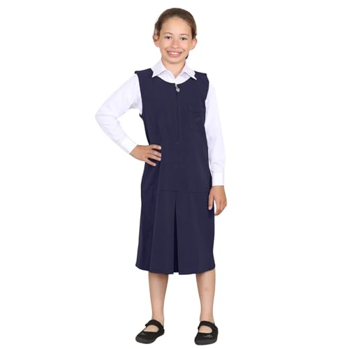 Vestido de uniforme escolar para niñas plisado y sin mangas con bolsillos de corazón de 2 a 16 años