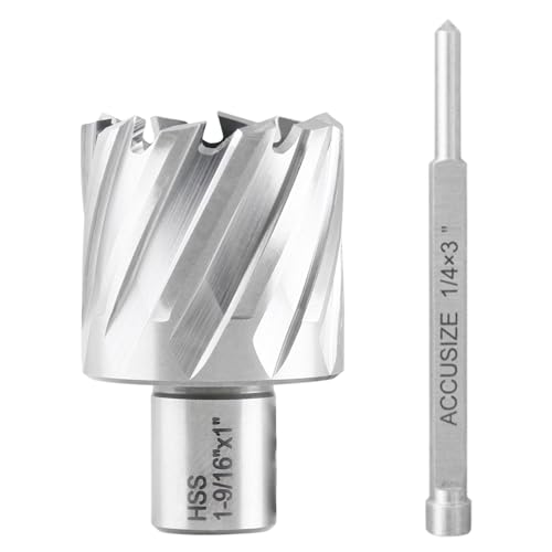 Accusize Industrial Tools H.S.S. Annular Cutter 1-9/16'' by 1'' Cutting Depth in Strong Box with 1Pc Pilot Pin 1/4'' by 3'', 2080-2030Pin