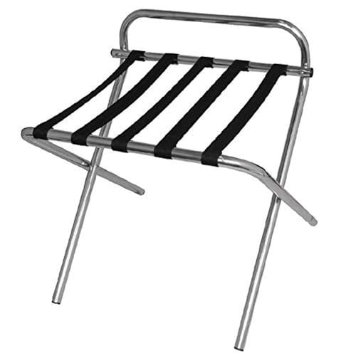 Bolero Metall-Gepäckablage, klappbar, 25 kg Kapazität, abgerundeter Edelstahlrahmen mit schwarzen Nylongurten, erhöhte Rückseite - Vermeidung von Wandbeschädigungen, verspiegelter Stahlrahmen, CB510
