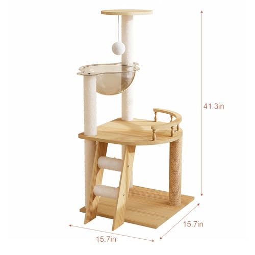 Rascador torre moderna de madera para gatos 59 pulgadas miniatura 2