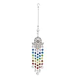 YEZILUU Hamsa Palm Metal Wind Chimes Evil Eye Chakra Glass Beads Wind Chimes Hand Hanging Crystal Sunglasses Decorations Rainbow Maker for Balconies, Courtyards Wall Art Decorative Gifts