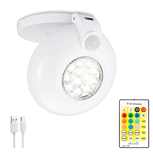 Image of BIGMONAT Human Infrared Sensing Indoor/Outdoor Spotlight, Rechargeable Intelligent Remote Control Corridor Color Changing Spotlight Ceiling Light, 12 RGB Smds, 200 Lumens, White