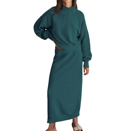 Generisch 2025-Conjunto de falda de suéter de 2 piezas para mujer, conjuntos de falda larga de punto con cuello alto, manga larga, sudadera, volantes, Gn2., M