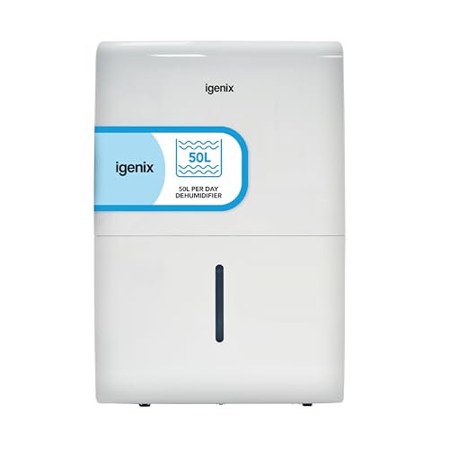 Igenix IG9851 50L/Day Large Dehumidifier for Mould Removal & Drying Clothes, Removes 50 Litres Moisture, Damp, Mould in Home, Kitchen, Bedroom, Caravan, Office, Garage or Bathroom