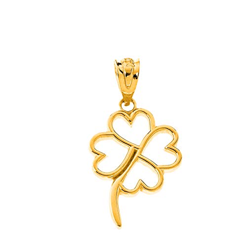 Claddagh Gold - Certified 10k Yellow Gold Openwork Irish Four-Leaf Clover Good Luck Charm Pendant