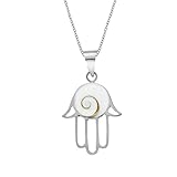 Collar de mano de Hamsa de plata 925 con concha de ojo de Shiva, colgante de plata de ley de Fátima en cadena de 45,7 cm, joyería de concha de mar bohemia calada recortada para mujer