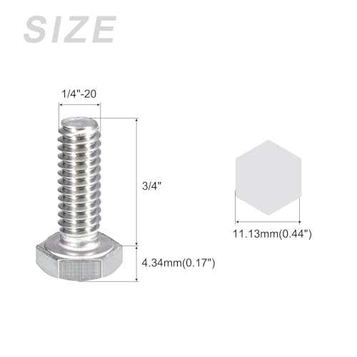 Image of METALLIXITY Hex Head Bolts (1 /4-20 x 3 /4 inch) 15Pcs, 304 Stainless Steel 18-8, Fully Threaded, External Hex Drive, Plain Finish, Hex Head Screw Bolt, Silver