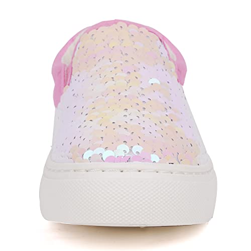 Toandon Toddler Girls Sneakers Little Kids Loafer Shoes Slip On Baby Canvas Flipping Sequins Color Change Glimmer Glitter Sparkle Low Top Non Slip Rubber Sole Lightweight Fashion Casual Pink Size 11 #TOP4