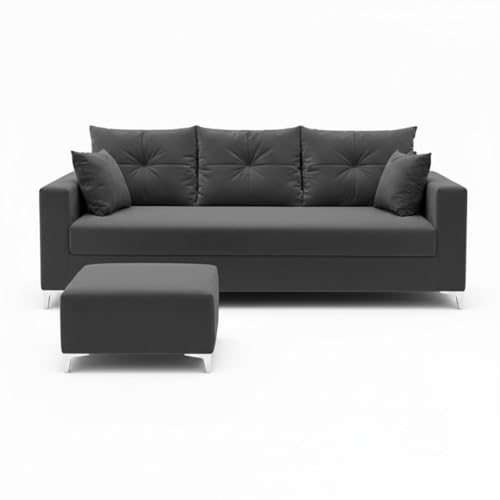 Image of Zora 4 Seater L Shape Sofa Set with Movable Ottomans | Flexible Layout | Rich Velvet Suede Fabric | Silver Legs | Dual Tone Modern Sofa for Living Room (Dark Grey)