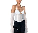 GuliriFe Vestido de mujer y niña de Y2K, patchwork, con hombros descubiertos, de malla, de manga larga y cadera, minivestido Top 2 S