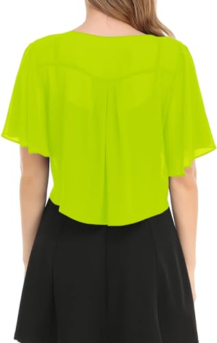Image of Women's Solid Puff Sleeve Kimono Short Cardigan Loose Cover Up Casual Blouse Top Chiffon