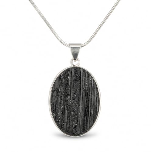 kristalglobe Natural Black Tourmaline Pendant Necklace for Women & Men