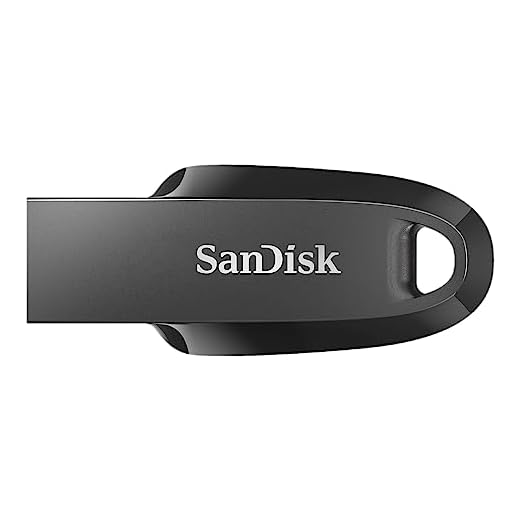 SanDisk Unidad Flash USB 3.2 Ultra Curve de 256 GB, Memoria USB de hasta 100 MB/s de Velocidad de Lectura, Software de recuperación de Datos RescuePRO, Bucle para Llavero, Color Negro