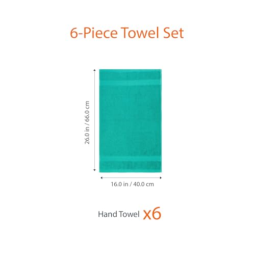 Image of Amazon Basics Fade-Resistant 100% Cotton Hand Towels for Bathroom, Soft Absorbent, 26 x 16 inches, Teal, 6-Pack