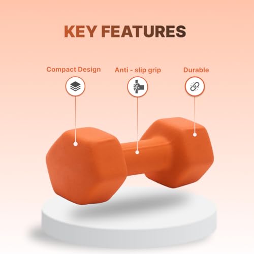 Image of Cult Neoprene Dumbbell Ideal for Home Workout Strength Training for Men & Women Pack of 2 Fixed Weight Dumbbell (3 kg) Orange