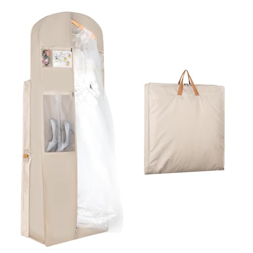 Syeeiex Wedding Dress Bag, Carry On Garment Bag Dress Cover 72 Inch Dress Carrier with Large Pockets & PVC Transparent Window