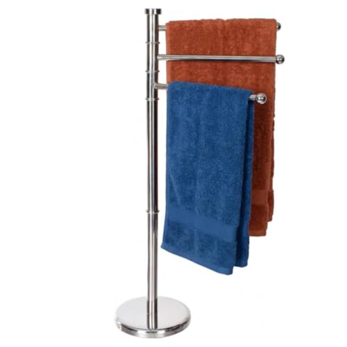 Homea Piantana Portasciugamani da Terra in Acciaio con 3 Bracci Rotanti - Porta Salviette Bagno Salvaspazio Stabile e Antiruggine - Design Moderno in Argento Satinato 87x37x22 cm