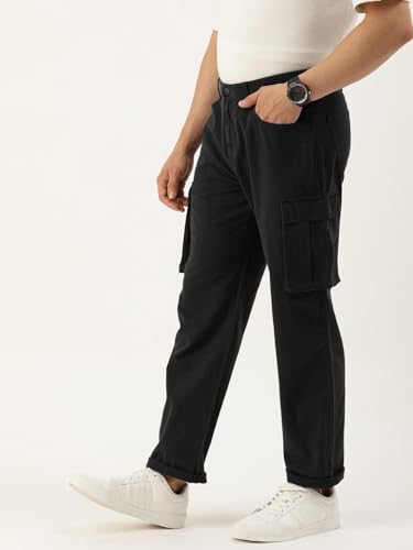 Image of Bene Kleed Men's Solid Cotton Cargo Trousers & Utility Bottomwear | Classic Flat Front Styling | Standard Full Length Straight Leg Pants | Comfortable Relaxed Fit |