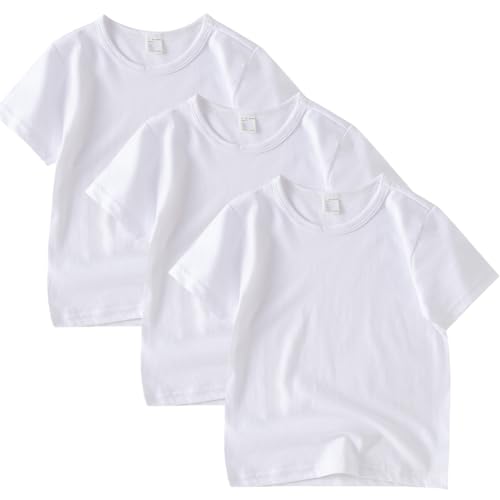 3 Pack Kids T-Shirt Cotton Short Sleeve Tee Shirts for Unisex Boys and Girls Toddler Summer Crew Neck Tops - Main Image