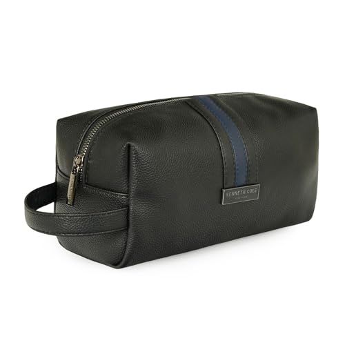Image of Kenneth Cole Unisex Toiletry Bag | Animal Print Textured Faux Leather | Vegan Dopp Kit with Side Handle | Men's & Women's Stylish Travel Pouch for Grooming Essentials | Black