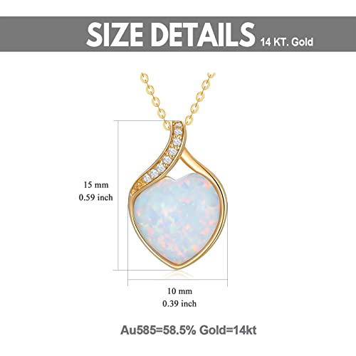 YDD 14k Solid Gold White Opal Necklace for Women Heart Shape Opal with Genuine Diamond Pendant Necklace Heart Necklace Opal Jewelry Diamond Jewelry Gifts 16"-18"4