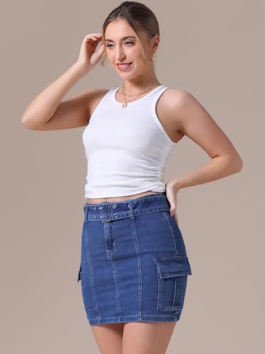 Women's Summer Denim Skirts High Waisted Stretchy Bodycon Mini Cargo Jean Skirt2
