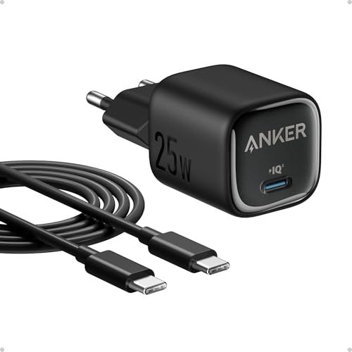 Anker 25W USB C Ladegerät, kompaktes Netzteil, PPS Schnellladegerät für Galaxy S24/Z Fold/Z Flip/Tab, iPhone 16/15 Serie, iPad (1,5m USB C Kabel enthalten)