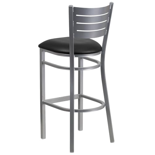 Flash Furniture Pack de 2 Butacos Hercules Serie Metal Plata Respaldo de Listones Asiento Vinilo Negro miniatura 6