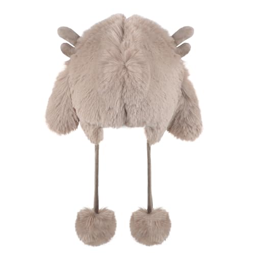 Women Girls Winter Plush Faux Fur Hat Cute Animal Horns Ears Cap Furry Soft Hooded Beanie Trapper Animal Costume Hat4