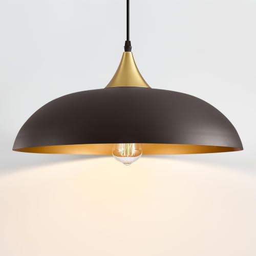 Eustace Oversized 17.8" Gold Accent Pendant Light, Farmhouse Hanging Lamp