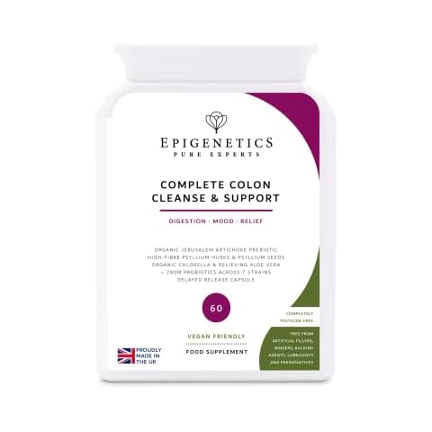 Complete Colon Cleanse & Support | All-in-one Gut Detox & Maintenance | Psyllium, Aloe Vera, Chlorella, Prebiotic + 7 Probiotics | 60 Vegan Capsules (1 Daily) Cover