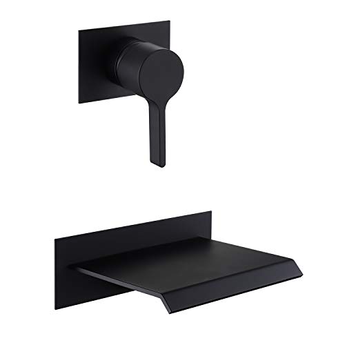 sumerain Wall Mount Bathtub Faucet Black with Waterfall Tub Spout Single Handle with Rough in Valve...