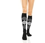 Violet Mist Womens Knee High Socks Argyle Athletic Tube Socks Girls Cotton Sports Long Socks, Black Argyle
