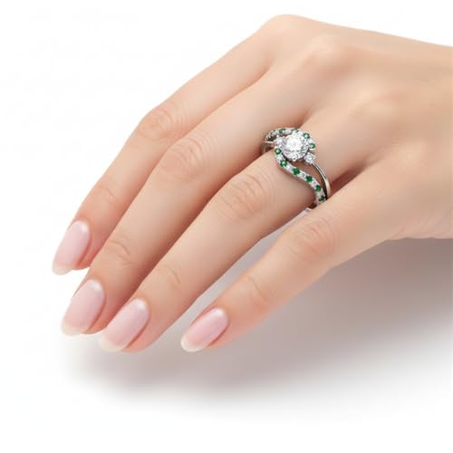 Image of Choose Your Gemstone Swirl 3 Stone Diamond CZ Engagement Ring 925 Sterling Silver Round Shape Side Stone Engagement Rings for Women, Girls and Ladies US Size 4 to 12