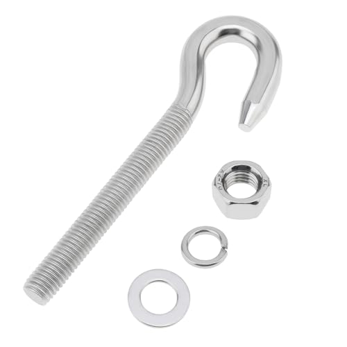 Image of 2Pcs M12 Stainless Steel Eye Bolt with Nut and Washers Long Shank Threaded Rod Round Hook Eyelet Bolt Screw (Hook Head)