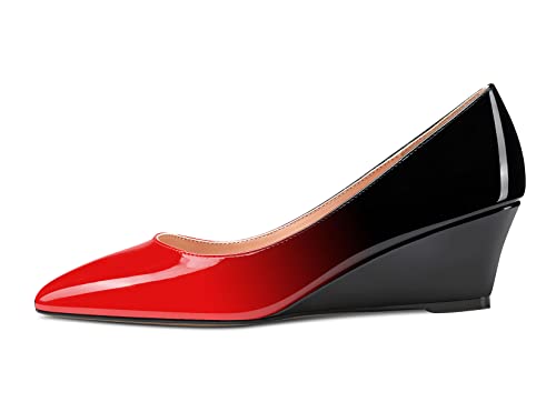 Aachcol Women Wedge Pumps Mid Heels Pointed Toe Slip-on Wedding Party 2 Inches2