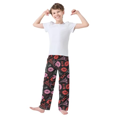Paris Lips Love Boys Long Pants Soft Trousers Elastic Waist Kids Lounge Bottoms with Pockets S-XL2