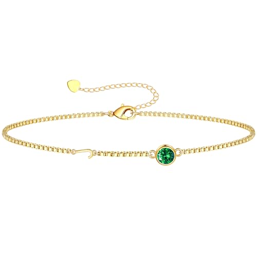 Image of Birthstone Bracelets for Women, Initial Bracelet Teen Stocking Stuffers Birthday Gifts for Teen Girls Initial Bracelet Trendy Letter A-Z Dainty Bracelet 21st 30th Mom Birthday Gift Birthstone Jewelry