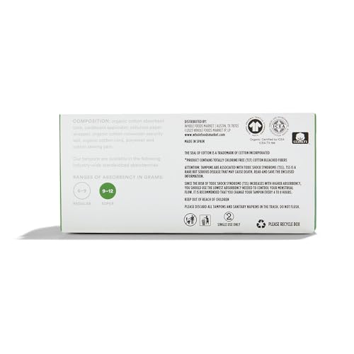365 by Whole Foods Market, Tampons with Cardboard Applicators, Super Absorbency, Made with Organic Cotton, Unscented, 14 Count - Image 4